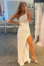 One Shoulder Sequins Prom Dress with Slit