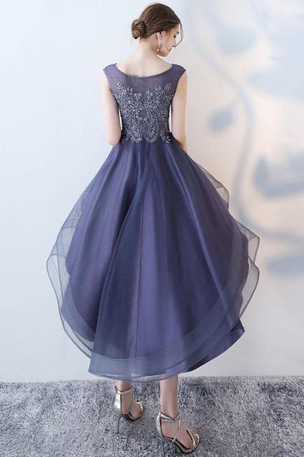 Ruffle Scoop Navy Lace Cute Homecoming/Party Dresses