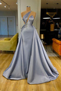 Chic Halter Long Evening Dress With Detachable Skirt Beadings