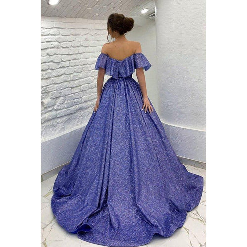 Chic Off The Shoulder Sparkly Prom Ball Gown with Belt