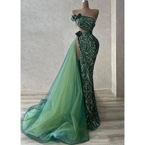 Chic Straples Sparkly Beaded Tulle Long Prom Dress Evening Gown