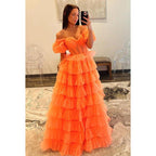 Classic & Timeless A-line Off-Shoulder Cap Sleeves Slit Formal Prom Dress