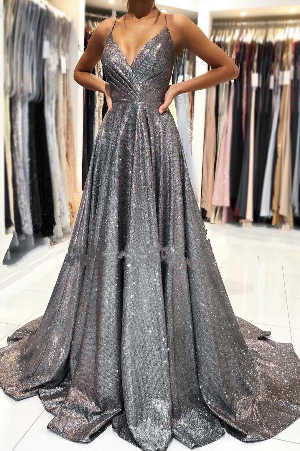 Classy V-Neck Long Evening Prom Dress On Sale Spaghetti-Straps