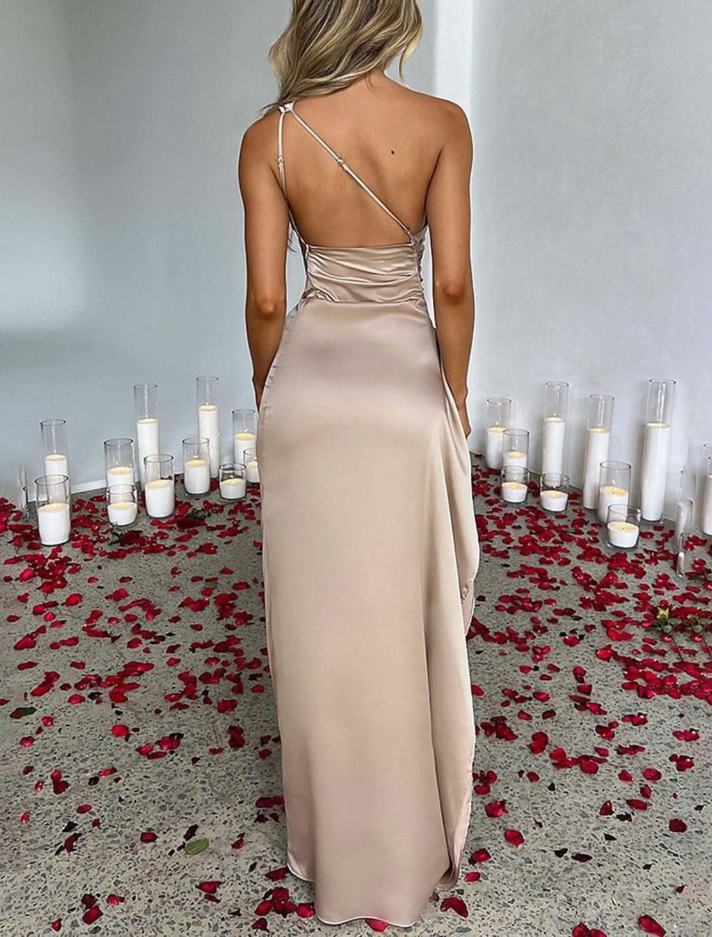 Mermaid / Trumpet Evening Gown Backless Dress Formal Wedding Guest Floor Length Sleeveless One Shoulder Polyester Backless with Ruched Slit