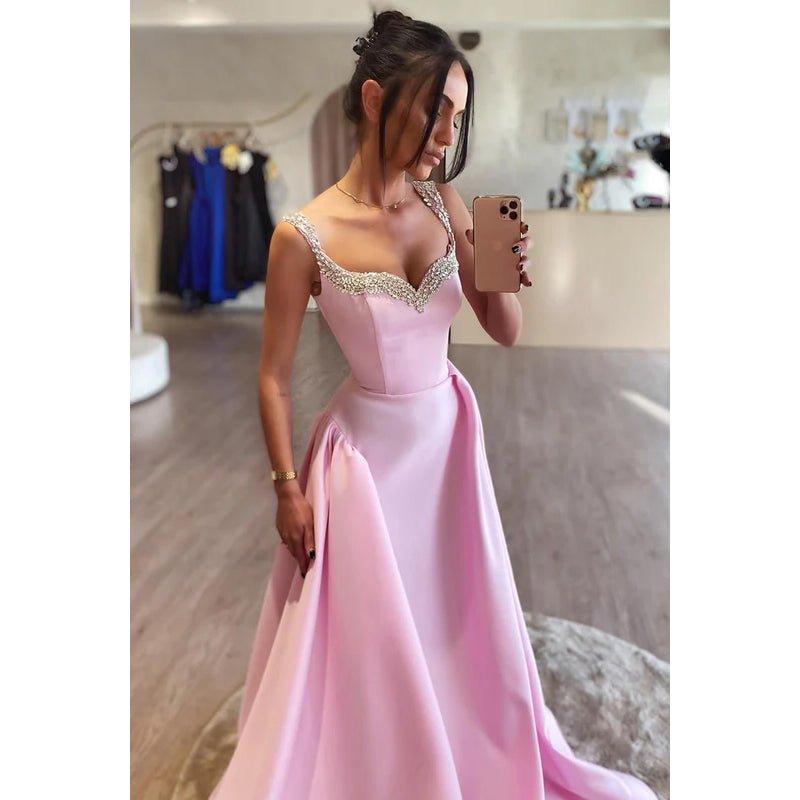 Couture & Ornate A-Line Rhinestone V-Neck Straps Party Prom Dress