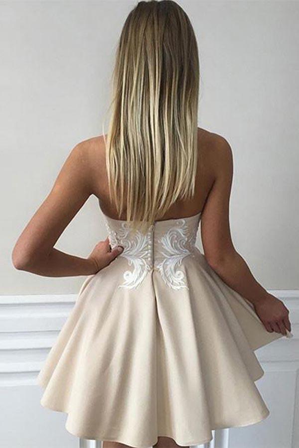 Cute Sweetheart Lace Applique Short Prom Dress Homecoming Dress