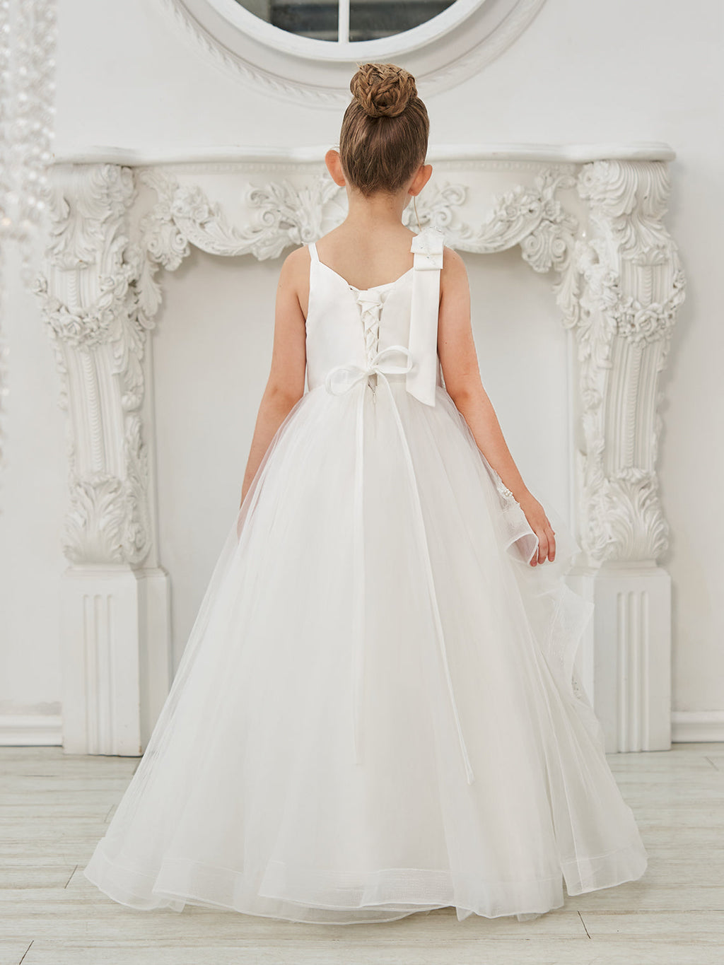 Ball-Gown/Princess Tulle Floor-length First Communion  Flower Girl Dress