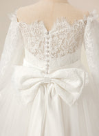 A-line Lace Tulle Floor-length Ivory Dress (2003227154)