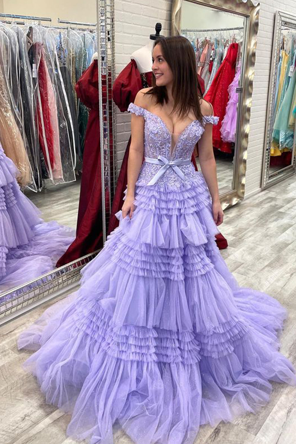 Princess A Line Off the Shoulder Ivory Long Prom Dress with Ruffles