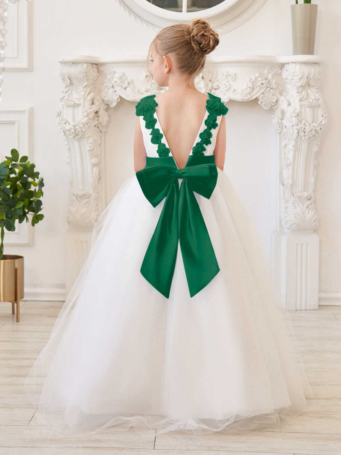 Ball-Gown/Princess 3d Flower Tulle Floor-length Ivory Flower Girl Dress