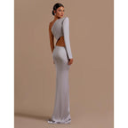 Sheath/column One Shoulder Pleats Sexy Long Formal Party Dress with Slit