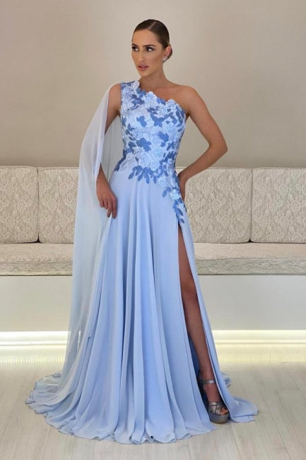 Designer A-Line Chiffon Mother of The Bride Dress One Shoulder Sleeveless Bridesmaid Dresses With Appliques Split