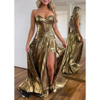 Sweetheart Strapless Sleeveless Empire with Side Slit Party Prom Evening Dress