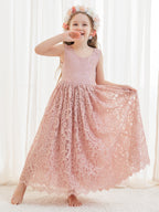 A-line Lace Ankle-length Ivory Boho Flower Girl Dress