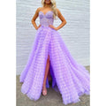 Sweetheart Strapless Tulle A-line Appliques with Side Slit Party Prom Evening Dress