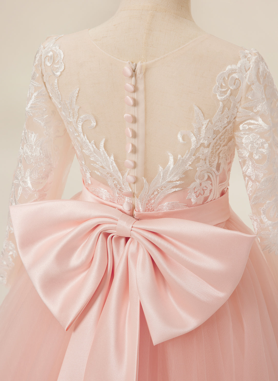 A-line Long Sleeves Lace Tulle Flower Girl Dresses Pink (2003227575)