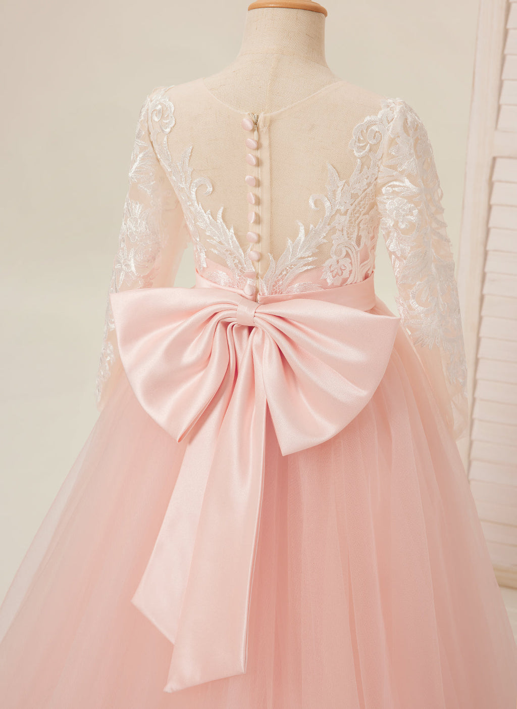 A-line Long Sleeves Lace Tulle Flower Girl Dresses Pink (2003227575)