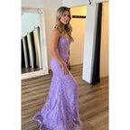 Elegant & Luxurious Spaghetti Straps Side Slit Mermiad Backless Applique Prom Dress