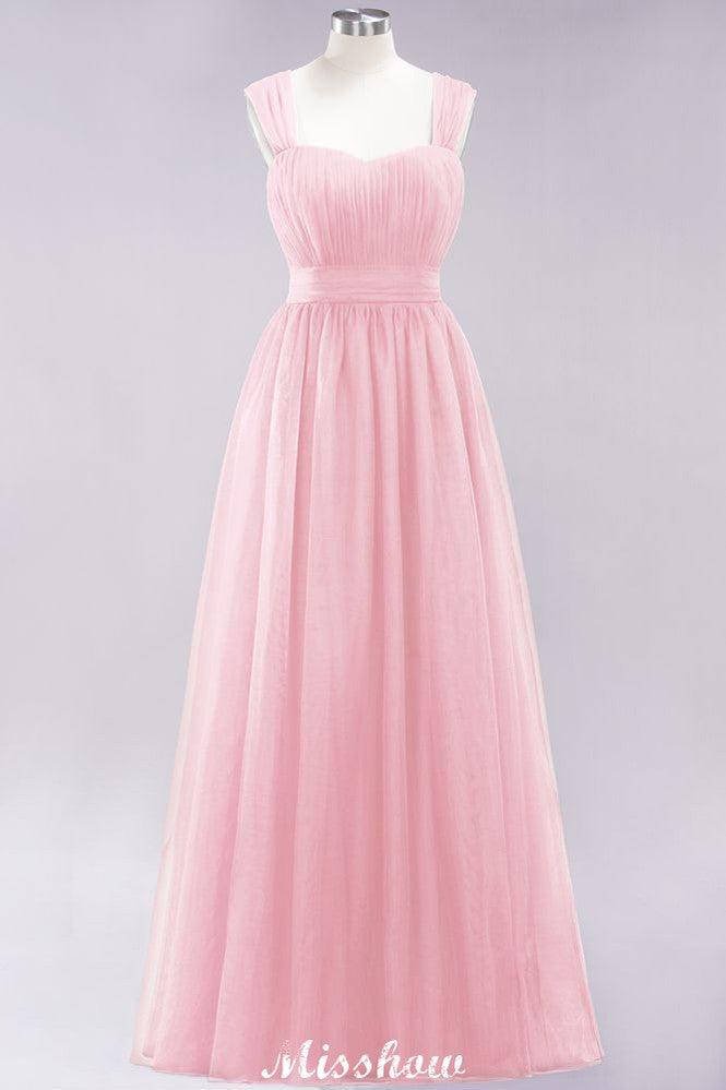Elegant aline Sleeveless Tulle Evening Maxi Gown Burgundy Straps Bridesmaid Dress