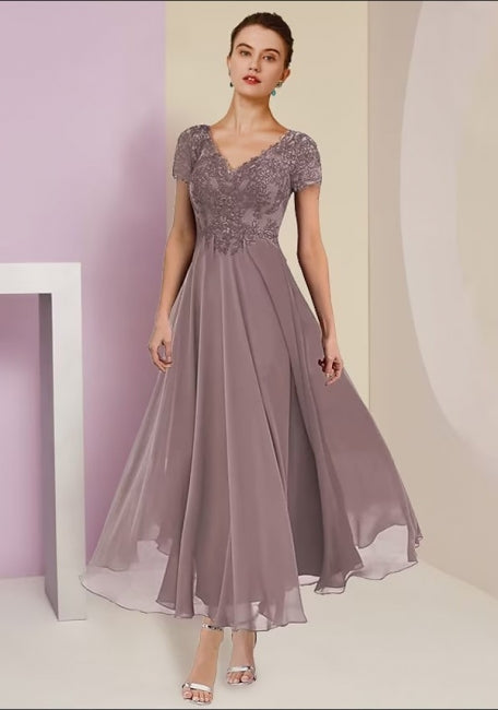 Elegant beautiful 3/4 length sleeves a-line lace mother dress