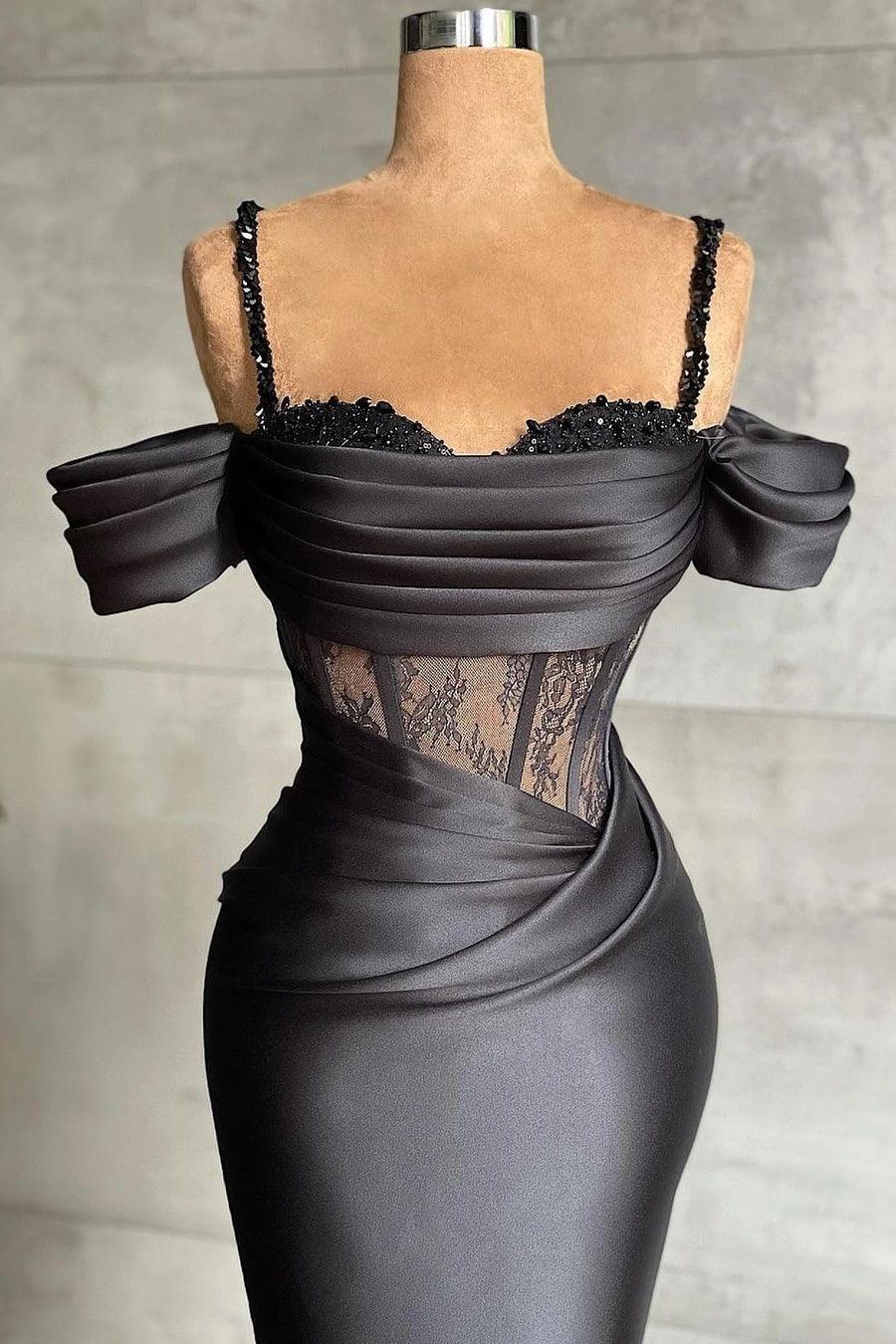 Elegant Black Off-the-shoulder Mermaid Prom Dress With Lace