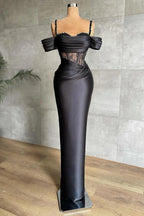 Elegant Black Off-the-shoulder Mermaid Prom Dress With Lace