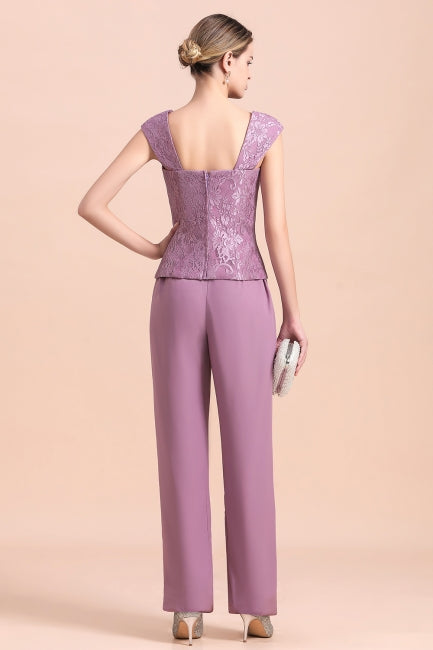Elegant Cap-Sleeves Lace Chiffon Affordable Mother of Bride Online with Wrap