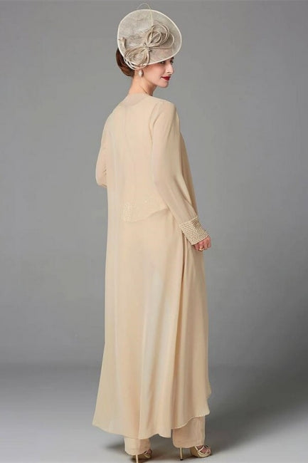 Elegant Champagne Mother Of The Bride Dresses Chiffon Bridesmaid Jumpsuit