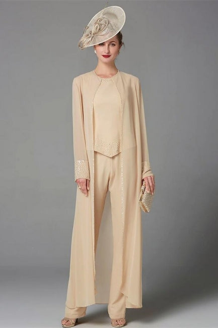 Elegant Champagne Mother Of The Bride Dresses Chiffon Bridesmaid Jumpsuit