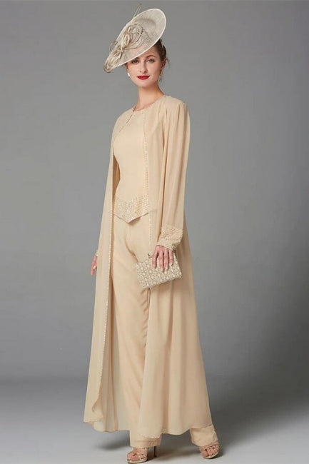 Elegant Champagne Mother Of The Bride Dresses Chiffon Bridesmaid Jumpsuit