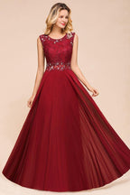 Elegant Crew Neck aline Beading Evening Dress Sleeveless Lace Floor Length Party Dress