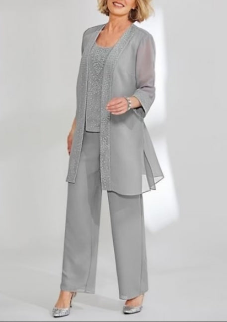 Elegant Jewel Long sleeves Two pieces Chiffon Mother dress