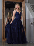 A-line Sweetheart Lace Tulle Prom Dress with Slit