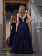 A-line Sweetheart Lace Tulle Prom Dress with Slit