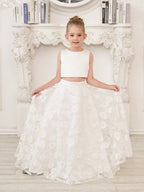 A-line Lace Satin Floor-length Ivory Dress (010146741)