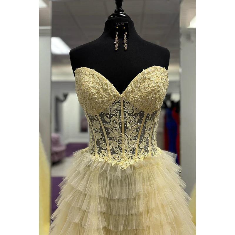 V-Neck Sleeveless A-Line Applique Slit Formal Prom Dress