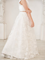 A-line Lace Satin Floor-length Ivory Dress (010146741)