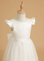 A-line Satin Tulle Knee-length Dusty Rose Dress (2003227179)