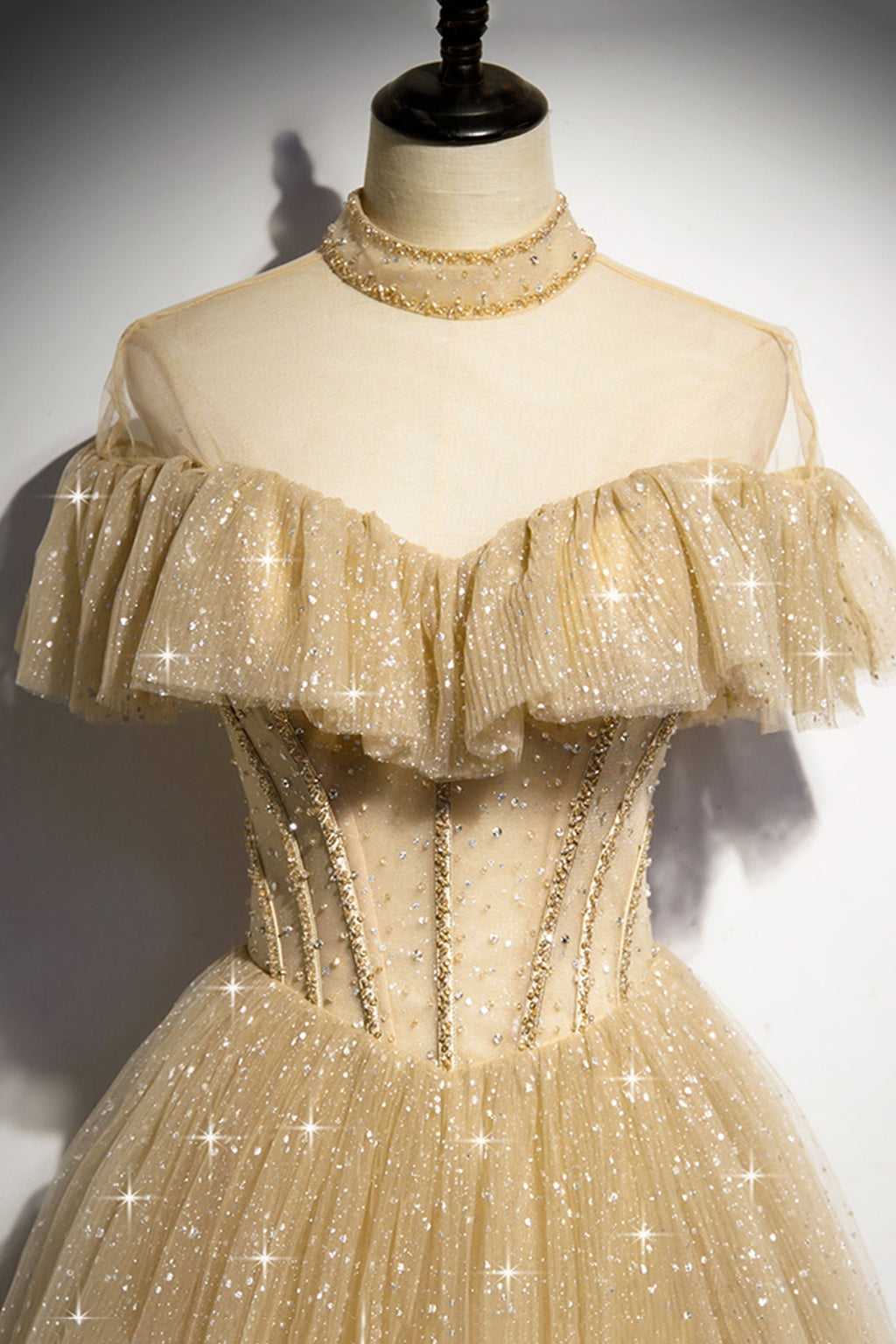 Gold A line sequins long ball gown dress formal dress s78