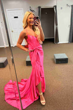 Straps V-Neck Satin Mermaid Prom Dress with Bow