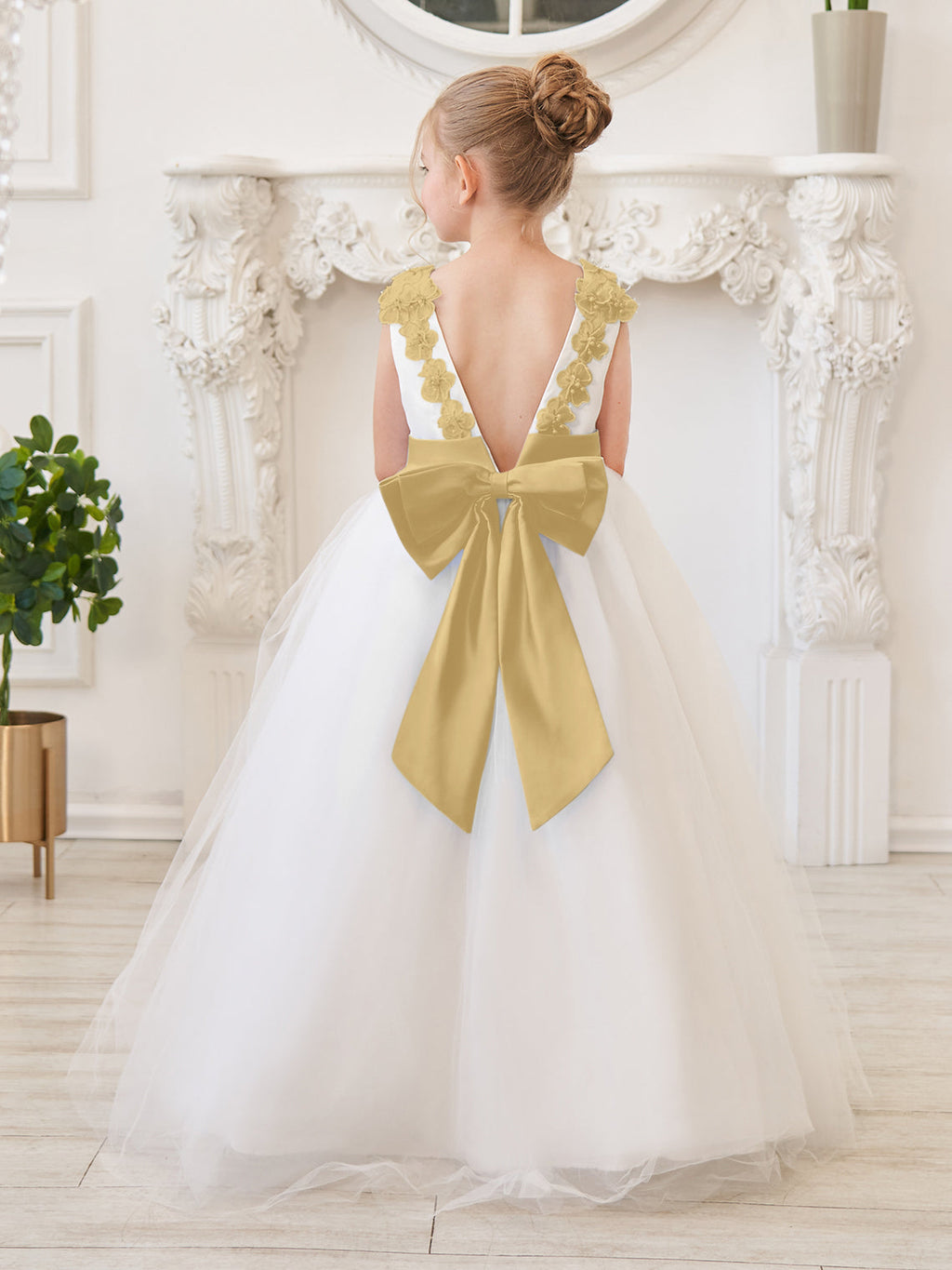 Ball-Gown/Princess 3d Flower Tulle Floor-length Ivory Flower Girl Dress