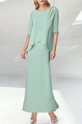 Elegant A-Line Satin Mother of The Bride Dress Scoop Neck Half Sleeve Bridesmaid Dresses