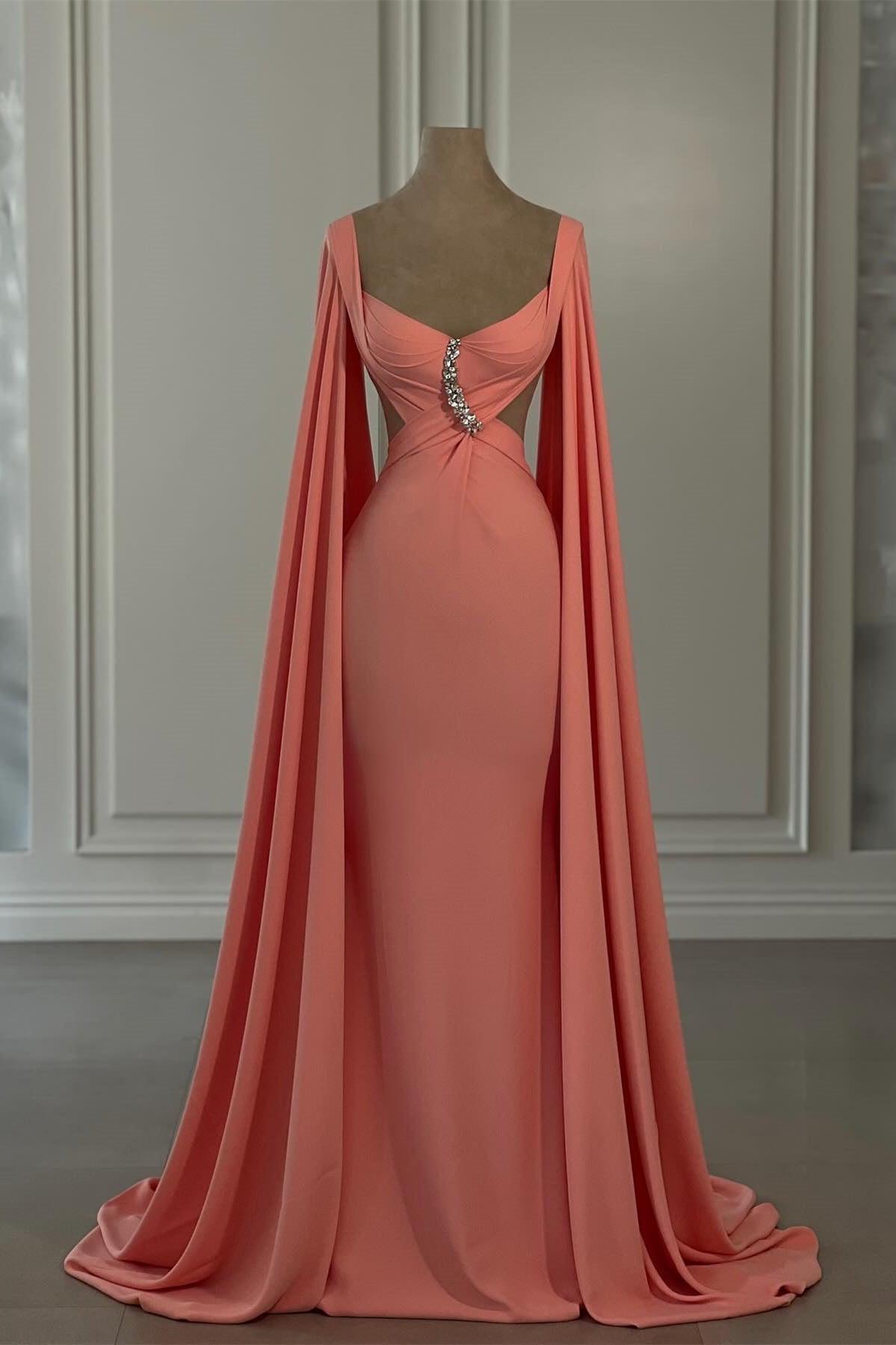 Gorgeous Mermaid Chiffon Off-The-Shoulder Cap Sleeve Prom Dresses With Rhinestone