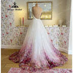 Halter Neck Chiffon A Line Garden Floral Print Wedding Dress Open Back Pleats Wedding Gowns for Bridal sukienka na wesele