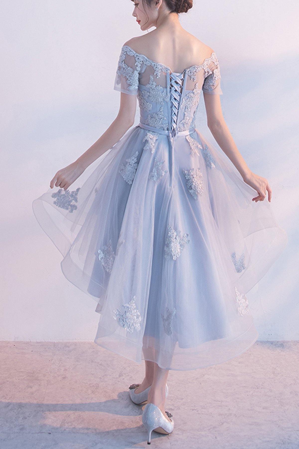 High Low Homecoming Dress Off-the-shoulder Tulle Short Prom Dress