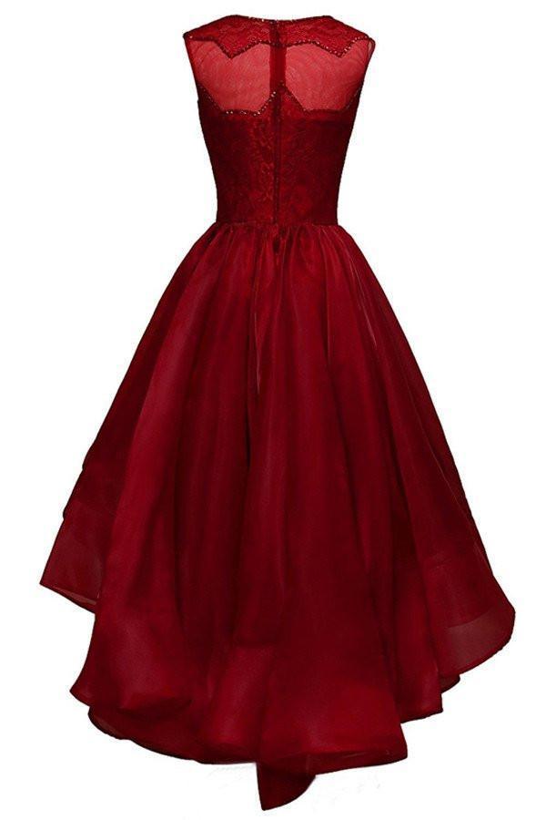 High-low Organza Beading Prom Dresses Evening Gowns Party Dresses