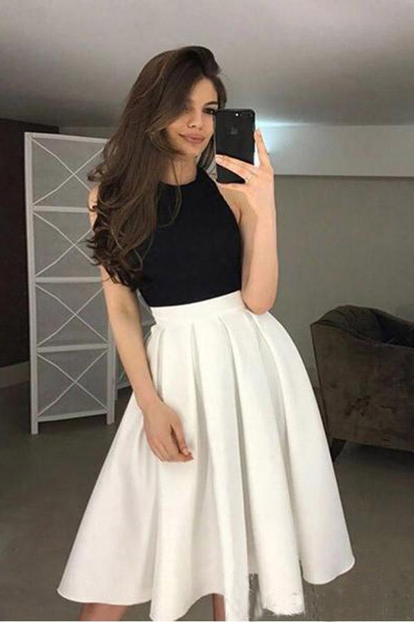 High NeckHalter Homecoming Dresses Pleated Skirt Graduation Dress