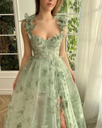 Lydia |A-line Butterfly Lace Lilac Corset Prom Dress with Slit