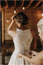 Illusion And Lace Halter Neck A-line Wedding Dress With Sweep Train