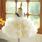3D Flower Organza Knee-length 1st Birthday Party Baby Girl Dress
